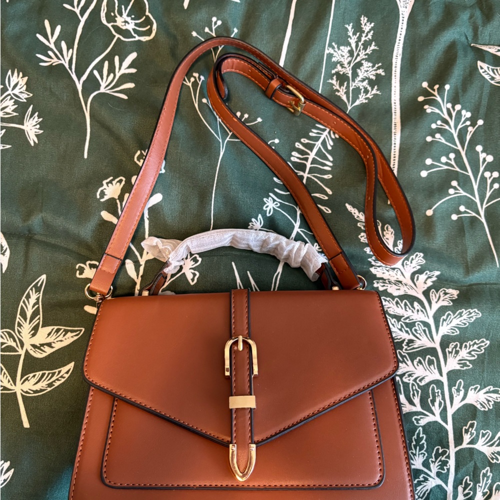 Structured Brown Crossbody Bag with Gold Buckle